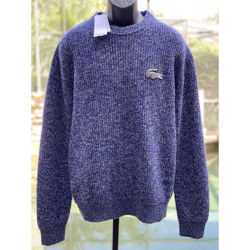 Lacoste Crew Neck Wool Blend Sweater AH2079 - Men's Small, Navy Knitwear